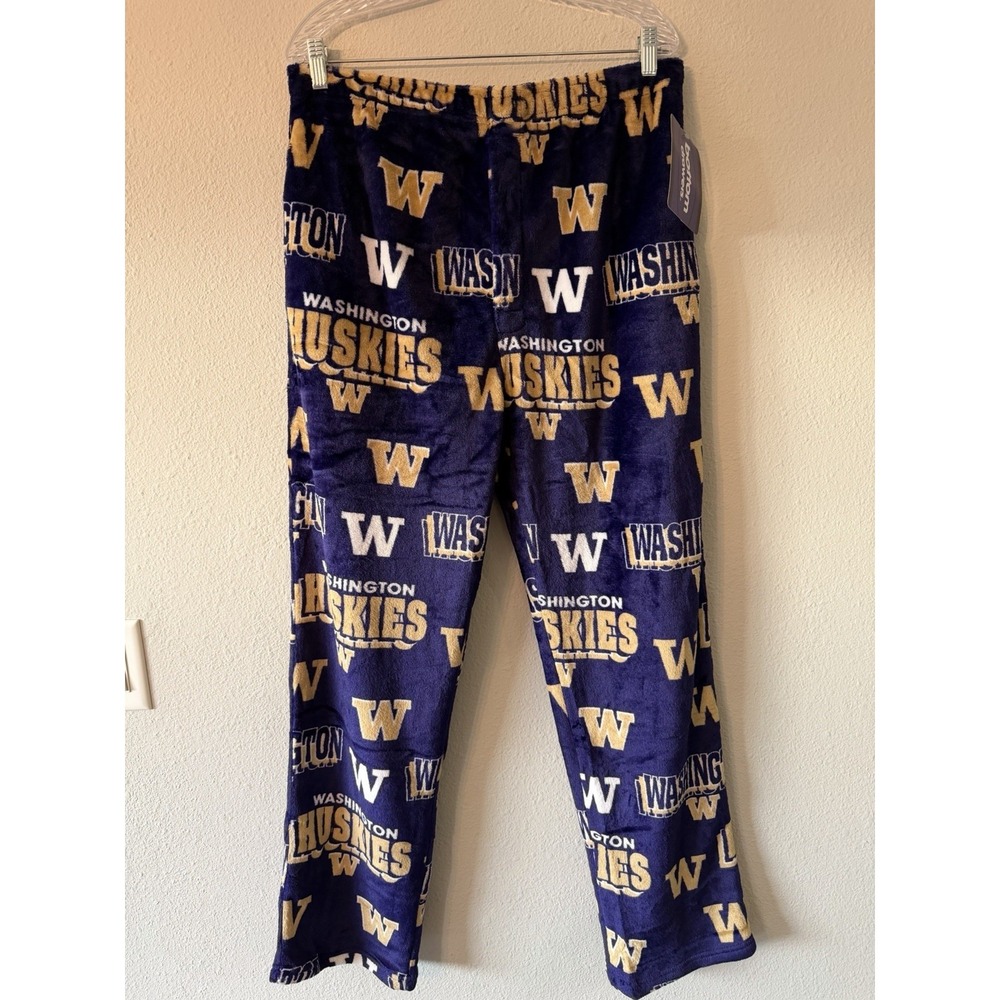 Washington Huskies Men Bottom Drawers Pajama Pant L Purple Fleece Sleepwear NWT